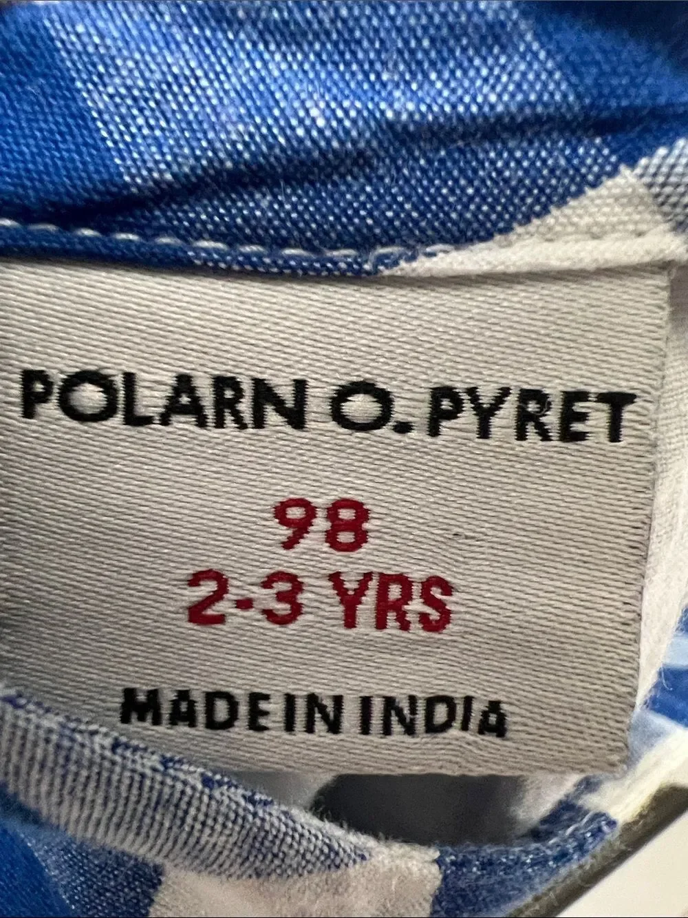 Polarn O. Pyret blue and white check long sleeve cotton dress cross stitching